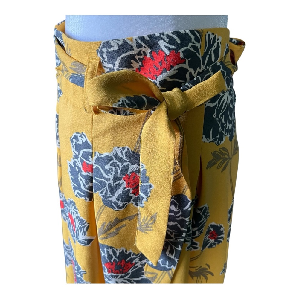 Banana Republic Yellow Large Floral Pleated Knee Length Skirt Size 6 - Picture 4 of 6